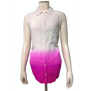 A.N.A. A New Approach 100% Rayon White & Fuchsia Sleeveless Button Up Tunic Blou